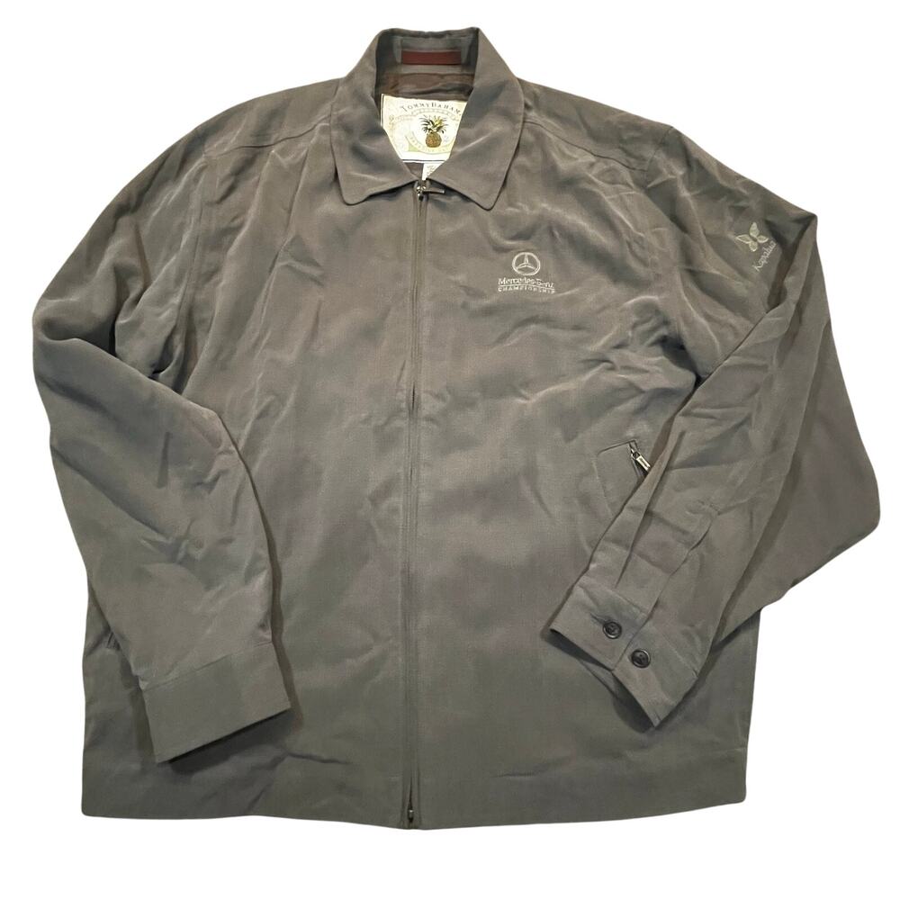 Tommy Bahama Men L Gray Silk Mercedes Benz Zip Jacket Luxury Golf Brown